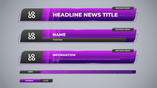 corporate set overlay with purple color for broadcast media and television channel