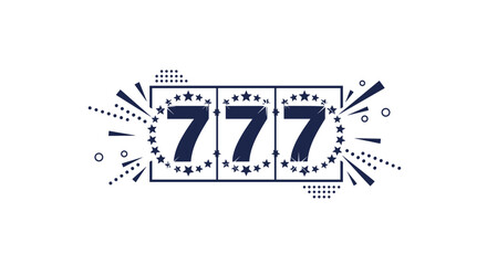 Fototapeta premium Slot machine display showing three lucky number seven digits surrounded by decorative stars, bursts, and dynamic graphic elements.