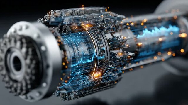 Futuristic engine design with glowing circuitry details