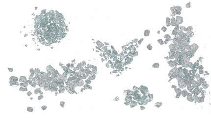 scattered shards of transparent glass suspended mid-air against a solid transparent background, creating a dynamic and abstract composition, high detail, studio lighting, realistic render. © Nicole