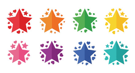 A vibrant collection of colorful stars and hearts with varying shades and designs on transparent background silhouette high quality © Md