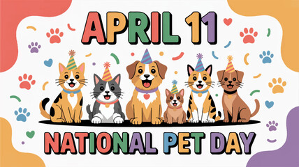 Fototapeta premium Happy national pet day with dogs and cats celebrating festive occasion together outdoors