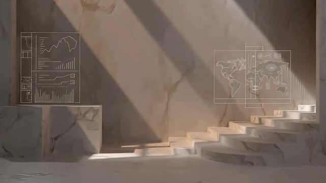 品質管理とデータ整合性の世界観を上品に伝える青系ミニマル横型テック動画背景. 生成AI