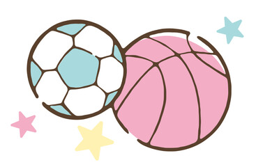 手描き風サッカーボールとバスケットボールのイラスト