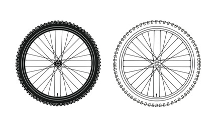 Two bicycle wheels one with a knobby tire and one smooth © MBHM Studio
