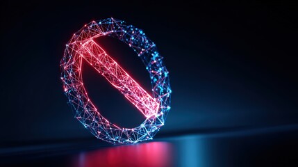 Fototapeta premium A modern digital illustration of a glowing, futuristic 'no entry' or 'prohibition' symbol, rendered in vibrant. ..Created with Generative AI, not depicting real subjects.