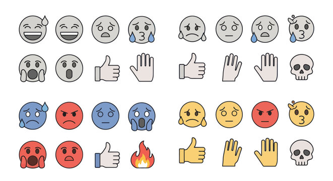 Collection of Emojis and Icons Expressing Emotions and Symbols