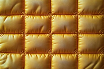 Fototapeta premium luxurious golden quilted leather upholstery with plush padded square panels, stitched seams and warm reflective sheen conveying comfort and opulence