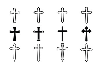 Fototapeta premium Christian Cross Outline Silhouette Vector Set