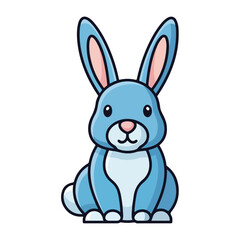 Obraz premium A cartoon-style rabbit with light blue fur and long ears sits up