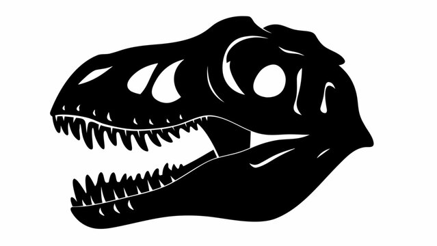 black tyrannosaurus rex dinosaur skull silhouette isolated on white background