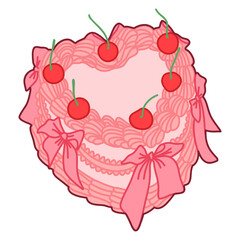 Vintage pink heart cake with cherries and bows