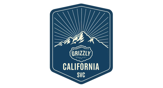 Grizzly California SVC Mountains Emblem Badge - Vintage Style Outdoor Adventure Logo