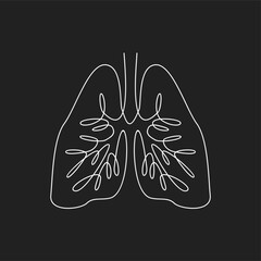 Naklejka premium Minimalist Continuous Line Art Illustration of Human Lungs on a Black Background, Symbolizing Respiratory Health