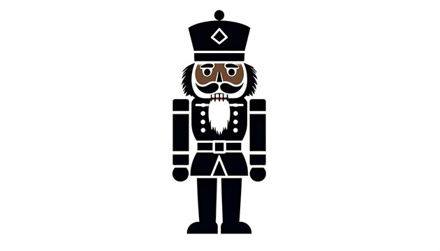 A cartoon-style illustration of a classic nutcracker soldier, featuring a black uniform and a tan face. A diamond decorates the hat