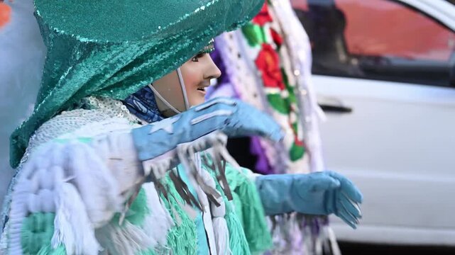 Tlaxcalan dancer demonstrating his customs at the Tlaxcala carnival.
