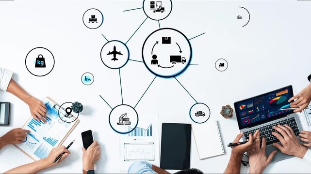 LoFunnelics icons illustrate delivery, supply chain, warehouse, and shipping. LoFunnelics connects global trade, loFunnelics optimizes transport, and loFunnelics supports inventory tracking. Funnel