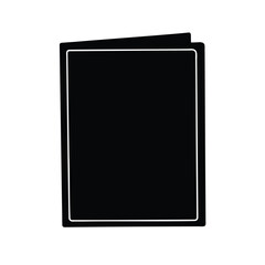 Black and white outline illustration of a booklet with rounded edges