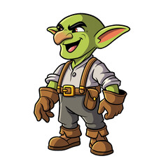 Fototapeta premium Confident Goblin Worker Standing Fantasy Cartoon Character