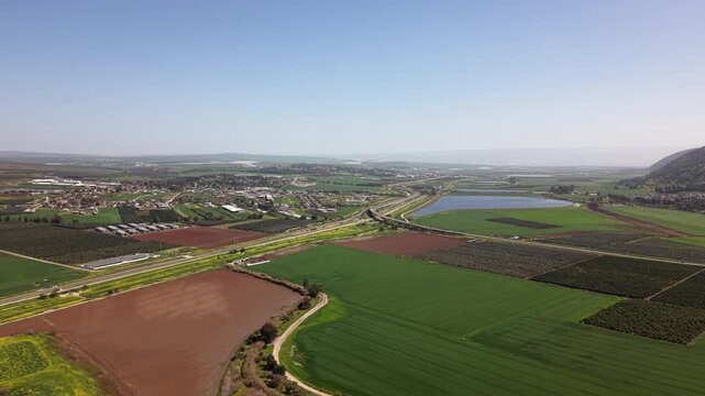 drone footage shows the Jezreel Valley in Israel.