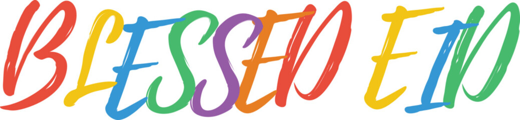Blessed eid vector lettering with rainbow colored brush strokes for religious holiday greeting cards and social media post © Md Asif Shahnaoaz