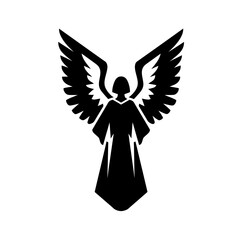 Obraz premium Black Angel Silhouette with Open Wings, Isolated on White Background