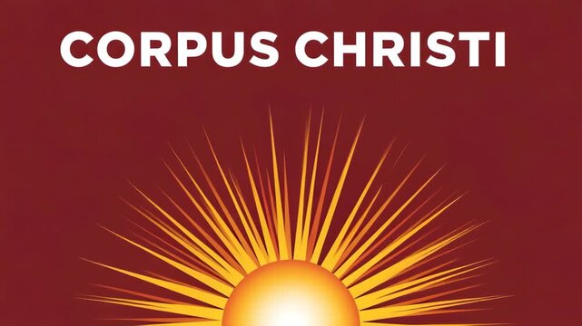 Bright sunrise with sunburst rays on red background corpus christi celebration 4K HD high quality video.
