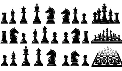A set of black and white chess pieces on a board © MdAtaur