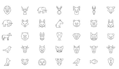A collection of simple animal icons in line art style © MdAtaur