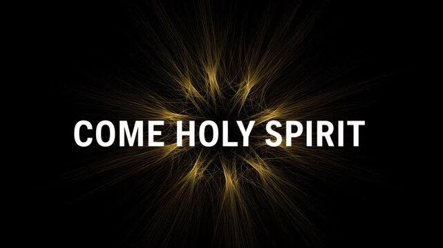 Golden cross burst with text come holy spirit on black background 4K HD high quality video.
