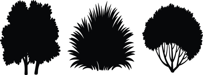 Bush and shrub silhouettes collection set, green garden plants and forest vegetation elements for landscape design © Al