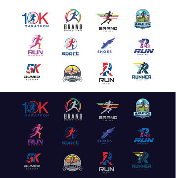 Set colorful marathon run event logo template