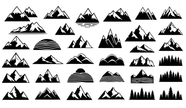 Man climbing rock overhang silhouette with mountain and forest scenery minimalist 3D illustration isolated on white background