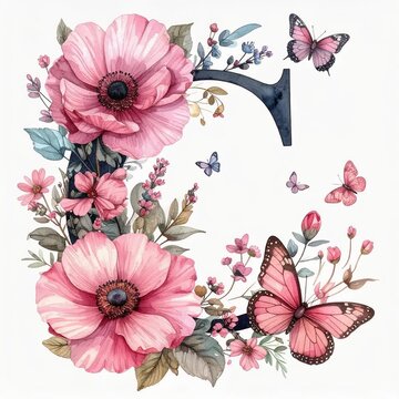 花と蝶が舞う水彩アルファベットAループ動画