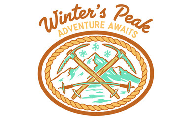 Say yes to adventure. Abstract art. Hill trekking. Mountain adventure vintage print design for t shirt. Winter peak vector artwork design. Explore mor © Tri