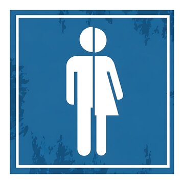 Gender Neutral Restroom Sign with Split Figure on Distressed Blue Background