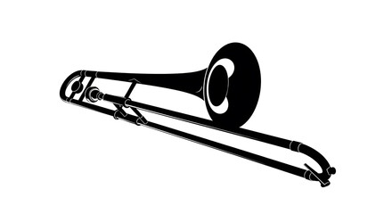 Obraz premium Black outline of a brass musical instrument with a long slide