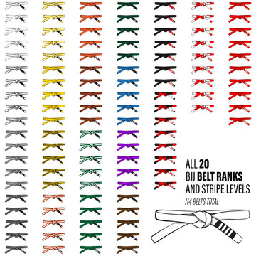 Brazilian Jiu Jitsu Belt Ranking System with Stripe Levels &ndash; Complete BJJ Vector Set