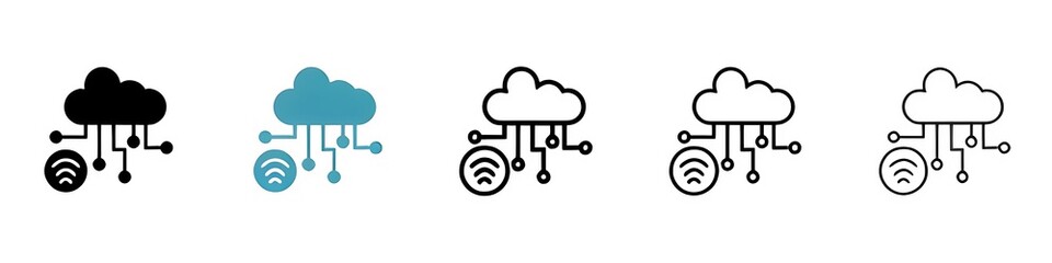 Obraz premium Cloud Computing and WiFi Network Icon Set. Cloud Technology Symbol in Solid and Outline Style. Thin line customizable illustration. Contour symbol. Vector isolated outline drawing. Editable stroke