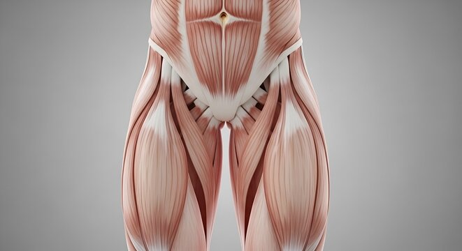 Detailed Human Anatomy of the Pelvis and Thigh Muscles.