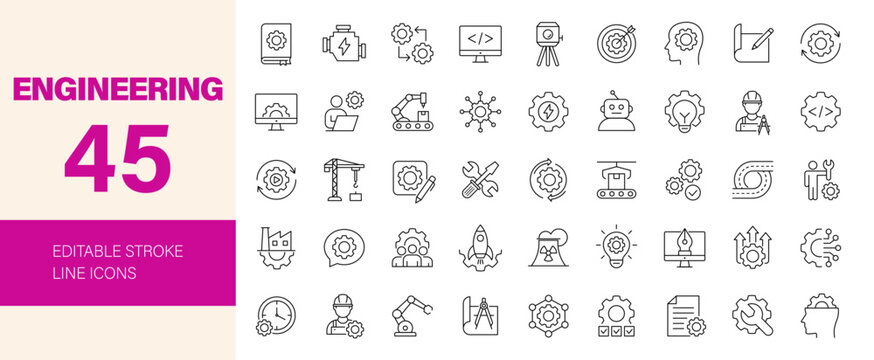 Engineering icon set. Editable line icons. Vector illustration.