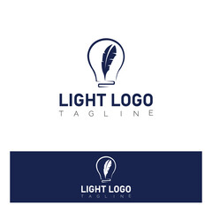 Creative Light Bulb Logo with Feather Pen &ndash; Innovation and Writing Concept Vector Design