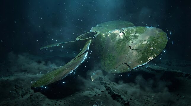 Large Cracked and Mossy Asteroid Impact Site with Lingering Vapor