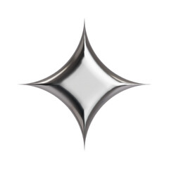 Abstract Chrome Star Shape 3D Metallic Glossy Spark Icon Isolated PNG