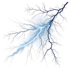 Glowing blue lightning bolt striking with electric sparks isolated