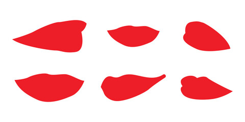 Red lips shapes vector bundle. Artistic lip forms isolated on transparent background. Perfect for Valentine, fashion design, cosmetic packaging, and creative branding