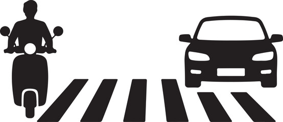 Children crossing icon. Zebra crossing. Riding a scooter. Vector icon isolated on white background © Masud