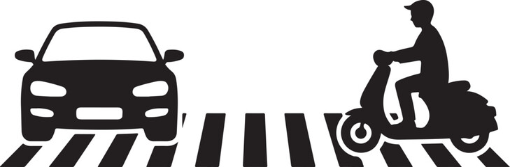 Children crossing icon. Zebra crossing. Riding a scooter. Vector icon isolated on white background © Masud