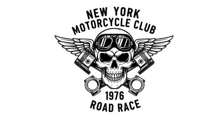 Vintage New York motorcycle club skull and pistons wings t-shirt vector design © Md