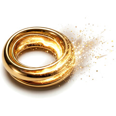 Glowing golden glitter dust explosion and magic sparkle starburst isolated